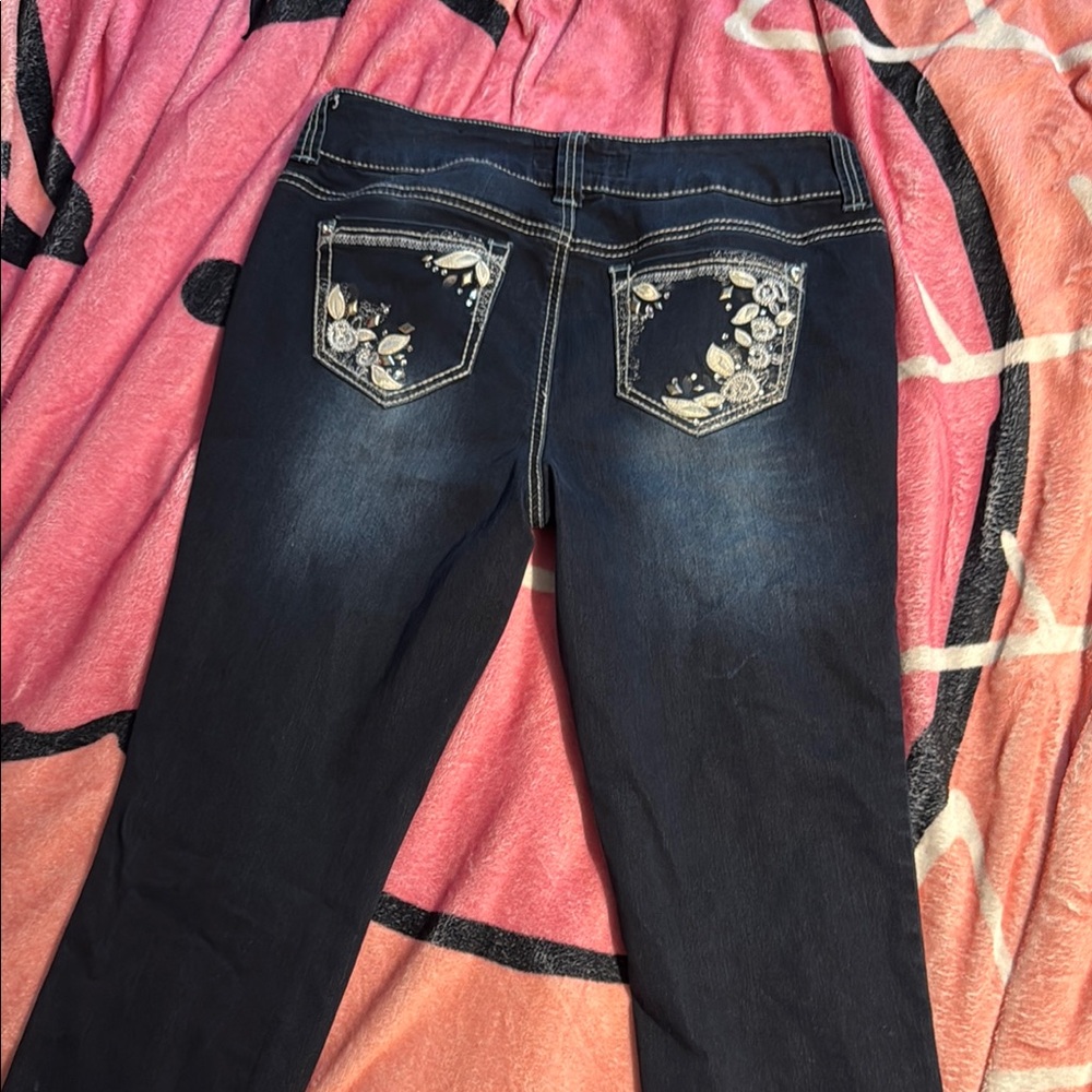 Cato Dark Blue Skinny Jeans with Floral Embroidery